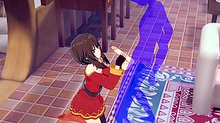 Konosuba gaya hentai - megumin seks tangan dengan pancutan air mani di mukanya - bangsa jepun bangsa asia manga animasi jepun permainan lucah