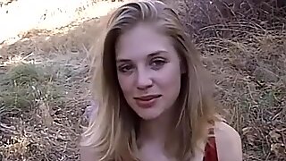 Teen blonde amateur sucking a big cock outside