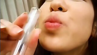 Japanese girls who blowjob in science class collect semen