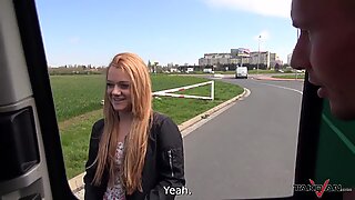 Stupid redhead trust dude in van who only fuck her &_ kick her out